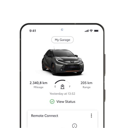 MyToyota programėlės sąsaja išmaniajame telefone