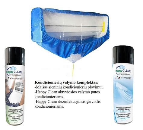 Vaizdinė medžiaga: skirtingų gamintojų oro kondicionierių valymo priemonių pakuotės