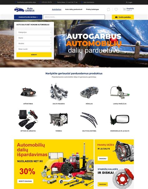 Naudotų automobilių dalių internetinės parduotuvės sąsaja arba sandėlis su dalimis