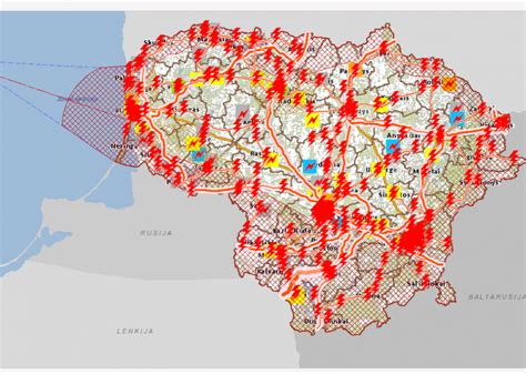 Lietuvos elektros tinklų žemėlapis arba audros paveiktos vietovės
