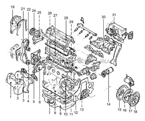 „Mazda 626“ variklio komponentų diagrama