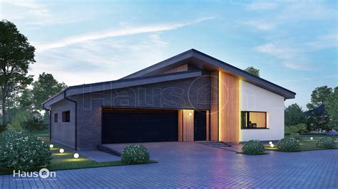 Architektūrinė schema, rodanti garažo integravimą į vieno aukšto namo tūrį