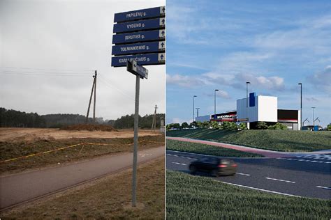 Vizualizacija senojo Žemaičių kelio ir naujosios automagistralės trasų palyginimas