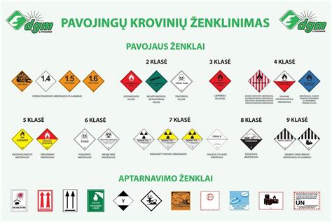 Pavojingų krovinių klasės, pakuotės grupės ir ženklinimo pavyzdžiai