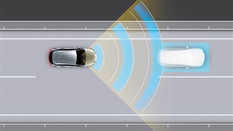 vizualizacija, kaip adaptyvioji greičio palaikymo sistema reaguoja į priekyje esančią transporto priemonę