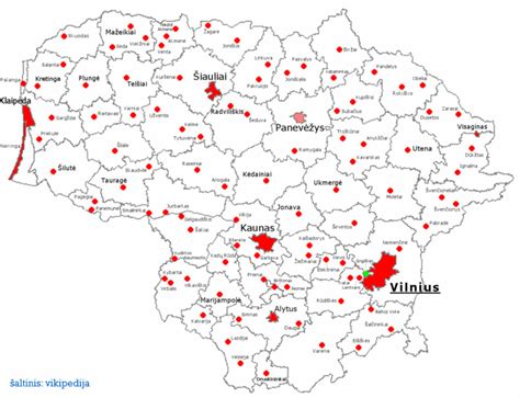 Žemėlapis su pažymėtais autoservisų adresais Vilniuje