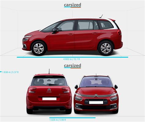Šeimyninio automobilio Citroën C4 Grand Picasso šoninis vaizdas ir interjero erdvės vizualizacija