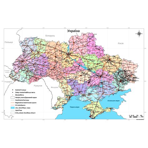 Ukrainos žemėlapis su svarbiausiais miestais ir turizmo infrastruktūros žymomis