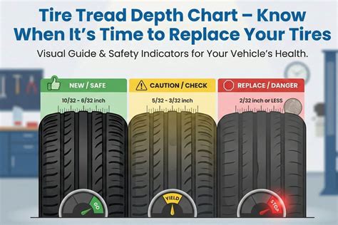 Infographic on tread depth measurement using a coin and wear indicators