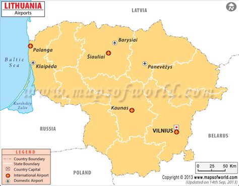 Map of Lithuania with main cities and airports highlighted