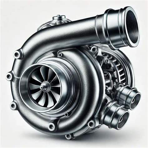 vizualizacija, kaip išmetamosios dujos suka turbiną, kuri suspaudžia orą