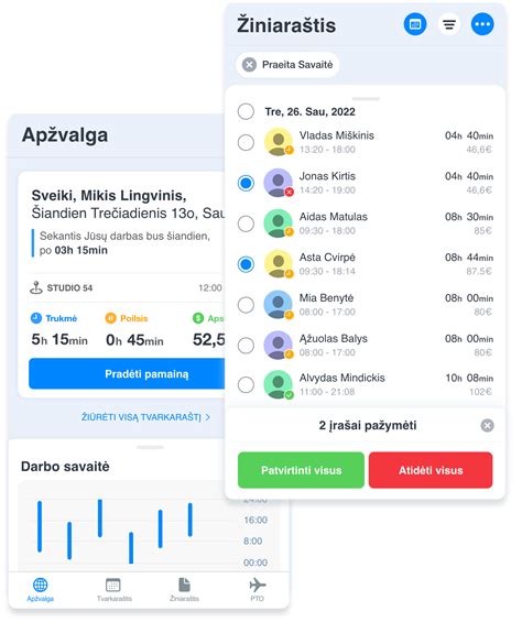 Sistemos ekrano nuotrauka su automatizuotais darbo laiko skaičiavimais