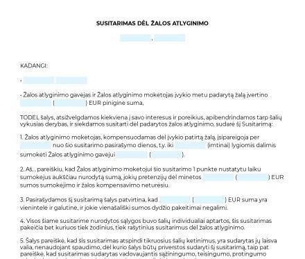 Schema: Žalos atlyginimo procesas po avarijos su neapdrausta TP