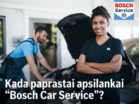 Tematinė nuotrauka: įėjimas į šiuolaikinį autoservisą su „Bosch Car Service“ logotipu