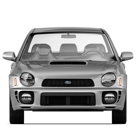 Subaru Impreza WRX 2001 m. modelio priekis su agresyviu dizainu ir dideliu oro gaudytuvu ant kapoto.