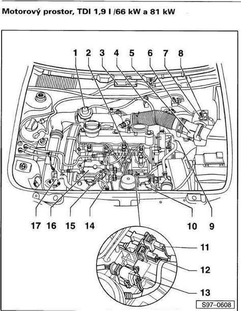 VW Golf TDI kuro sistemos schema su pažymėtu elektriniu žemo slėgio siurbliu