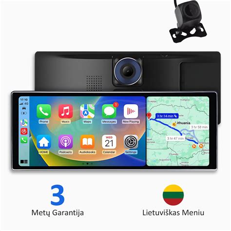 Vaizdas su Apple CarPlay ir Android Auto sąsaja ant automobilio multimedijos ekrano