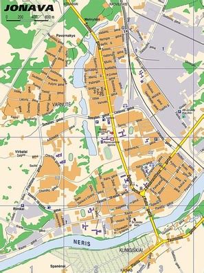 Jonava žemėlapis su pažymėtomis automobilių plovyklomis