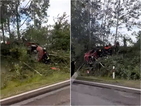 Apvirtęs automobilis „Renault Megane“ po avarijos Prienų rajone, ties Lepelionių piliakalniu