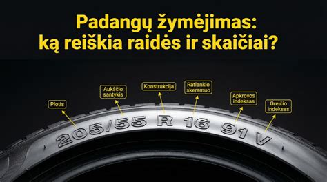 Padangos šoninės sienelės informacija ir dydžių žymėjimas