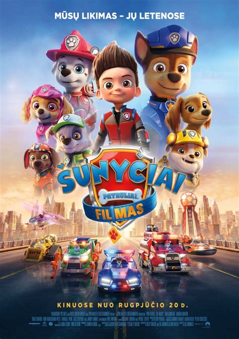 Teminė nuotrauka su visais Paw Patrol šuniukais ir jų pagrindinėmis transporto priemonėmis