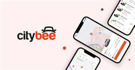 CityBee programėlės pagrindinis langas su prieinamais automobiliais