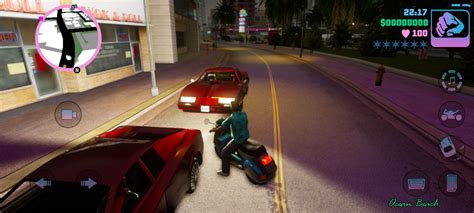 GTA Vice City miesto vaizdas su skraidančia mašina