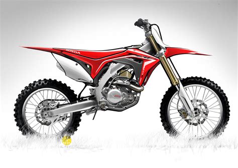 Honda CRF450R (2017) variklio schema su išmetimo sistemos pavaizdavimu
