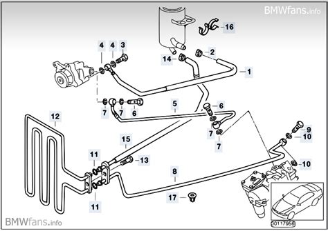BMW E39 vairo stiprintuvo sistemos schema su radiatoriaus vieta