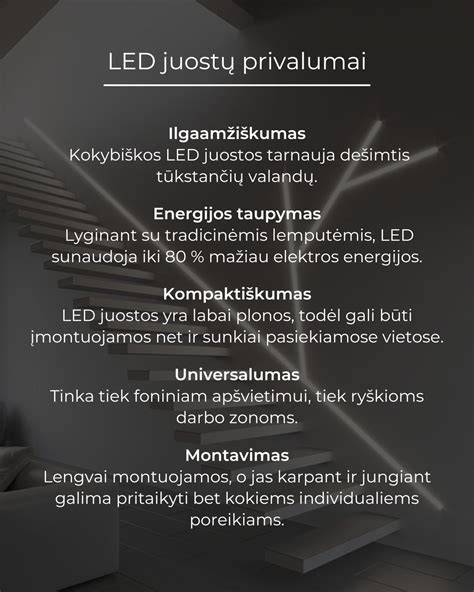 Teminė infografika: LED technologijos privalumai (ilgaamžiškumas, efektyvumas, ekologiškumas)