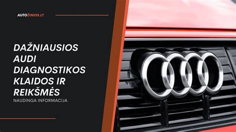 Infografika, rodanti Audi automobilio diagnostikos procesą ir galimus gedimų tipus.