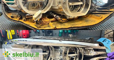 Automobilių žibintų restauravimo scheminė iliustracija su etatais